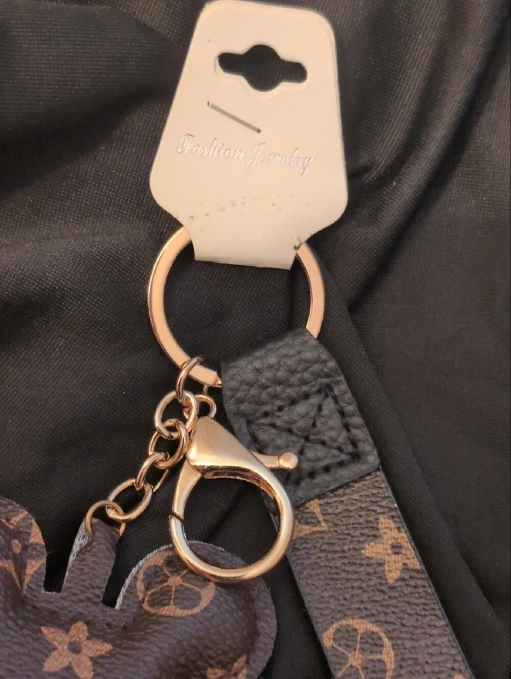 Fashion Jewelry Brown Monogram Mouse Keychain with Tan Bow